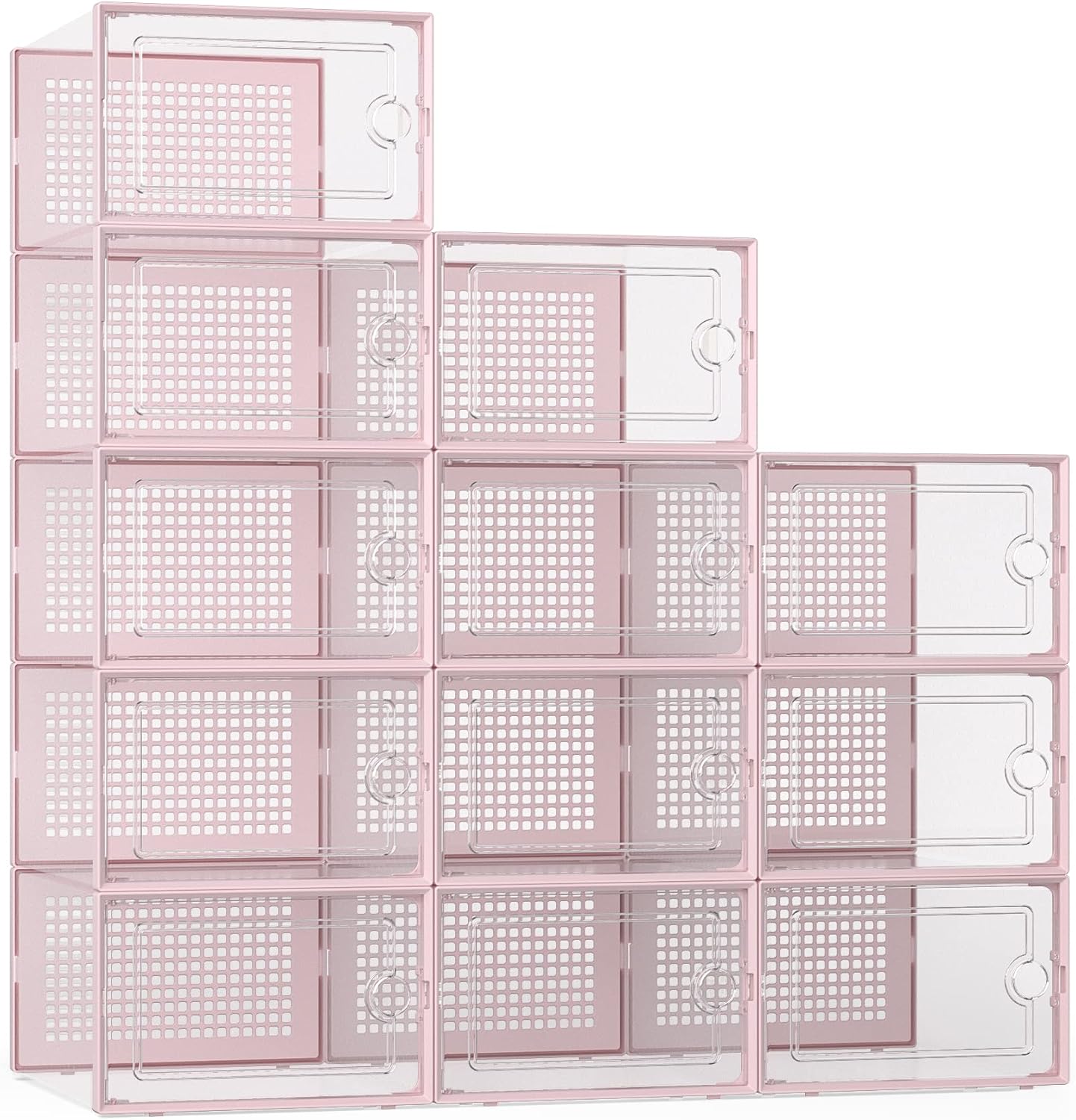 Large Shoe Storage Boxes Organizers Clear Plastic Stackable 12 Pack, Shoe Rack & Holder Substitute, Sneaker Containers, Toy Storage Organizer Bins for Entryway, Closet, Under Bed, Black