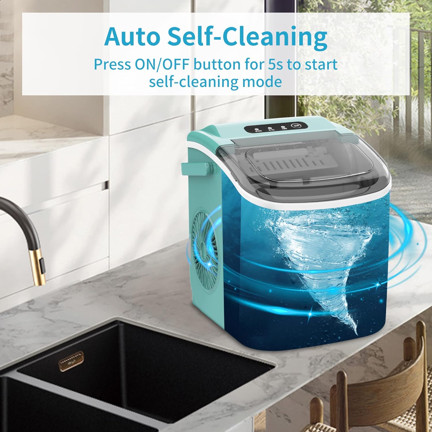 COWSAR Ice Maker Countertop, Portable Ice Machine with Self-Cleaning, 26.5 lbs/24Hrs, 8 Ice Cubes in 6 Mins, Ice Basket and Scoop, Ideal for Home, Kitchen, Bar, Camping