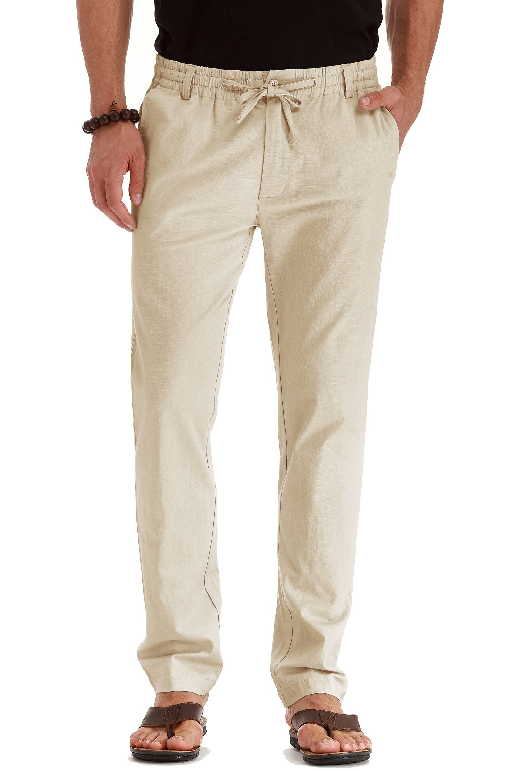 COOFANDY Men Cotton Linen Drawstring Pants Casual Lightweight Summer Beach Pants detail image
