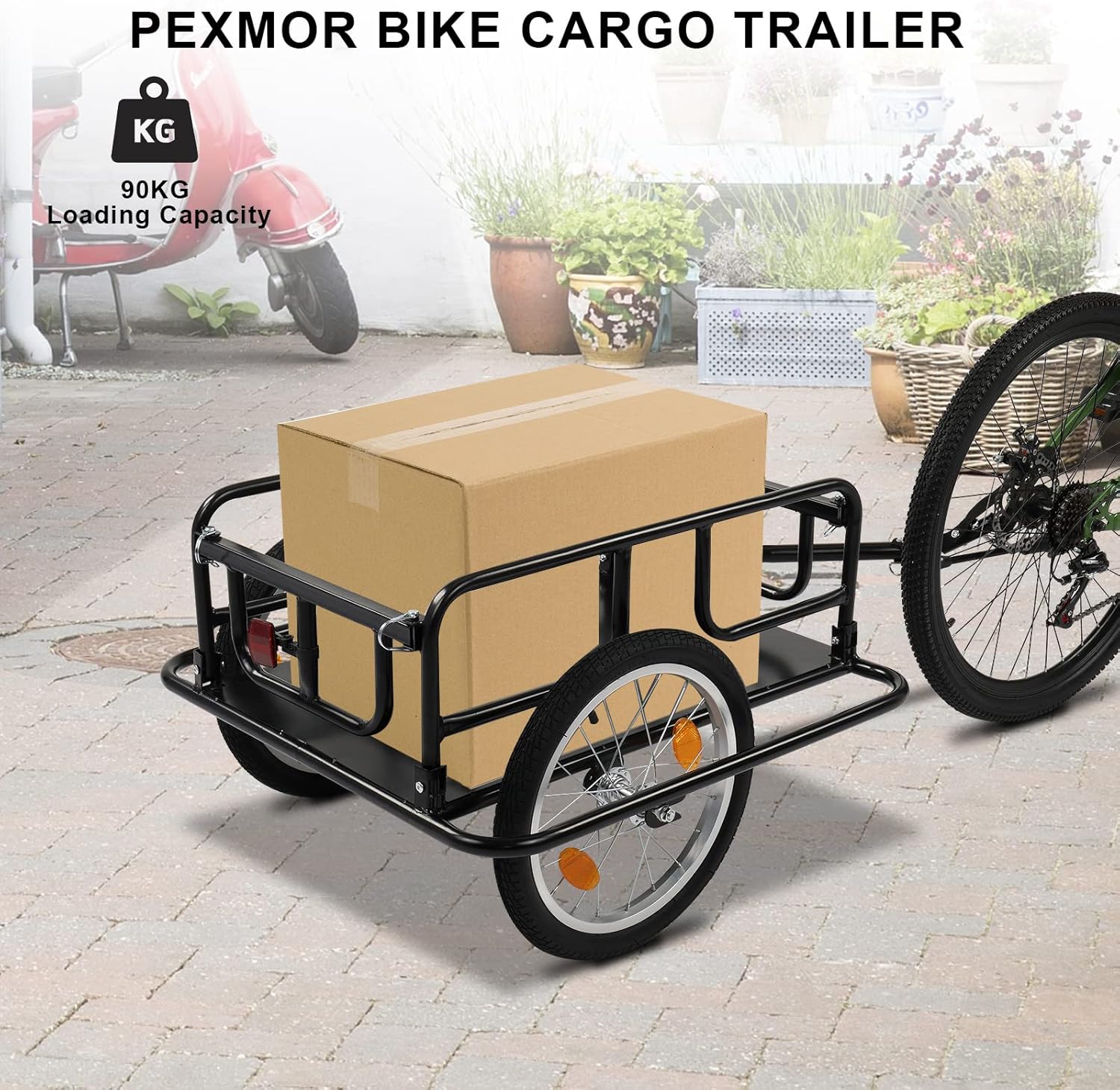 Foldable Bike Cargo Trailer with Universal Bike Hitch, 16" Wheels & Reflectors, Large Loading Storage Cart
