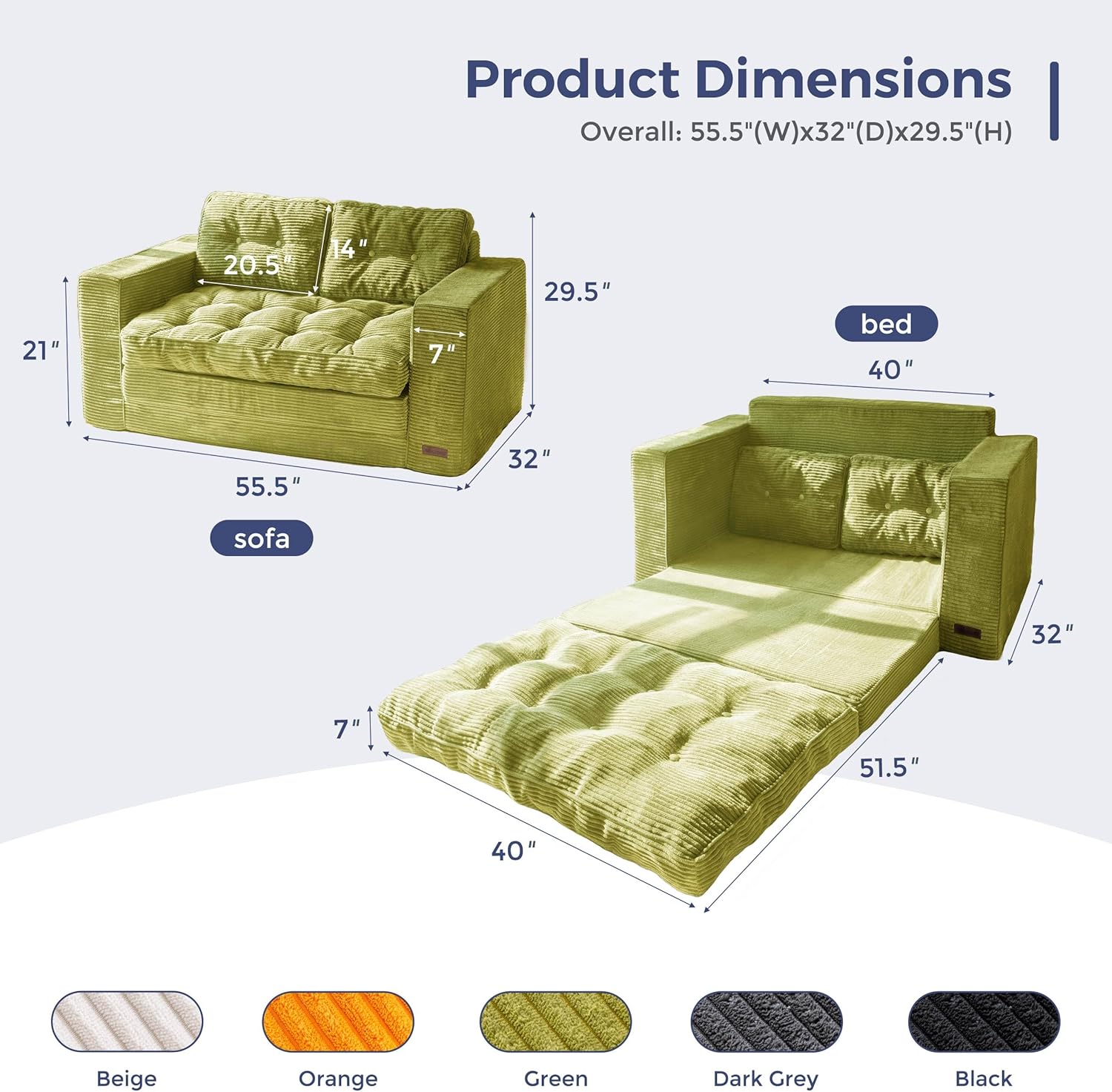  Convertible Sofa Bed, Pull Out Loveseat Sleeper Sofa, 2 in 1 Folding Couch Bed, Fold Out Floor Couch with Pillows for Living Room Bedroom Lounge, Beige