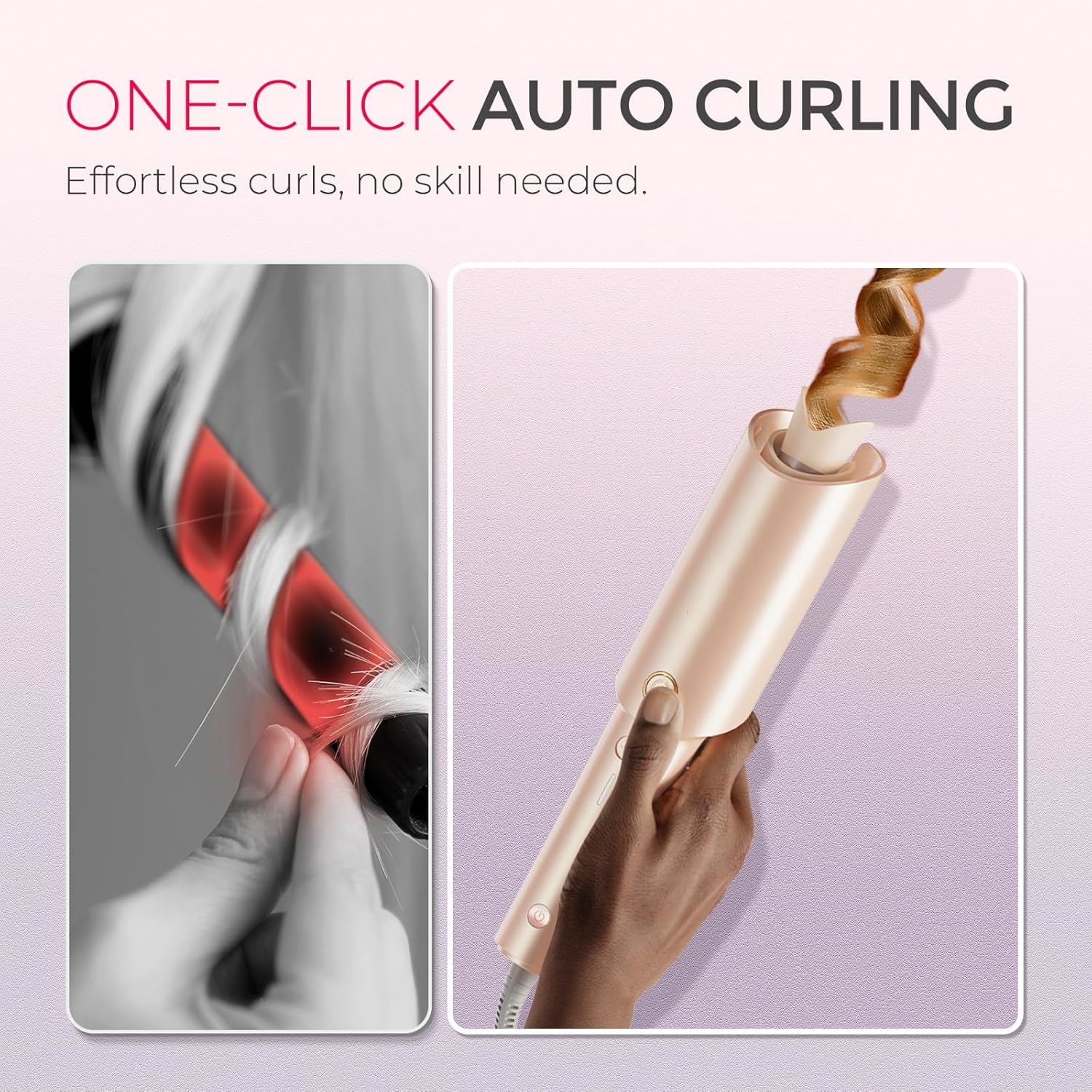 Automatic Rotating Curling Iron - CURLPRO Beach Waves Curling Wand, Portable Hair Curler, 500 Million Ionic, Dual Voltage & Lightweight for Travel, Ceramic Coating, 1 Inch, Metallic Gray
