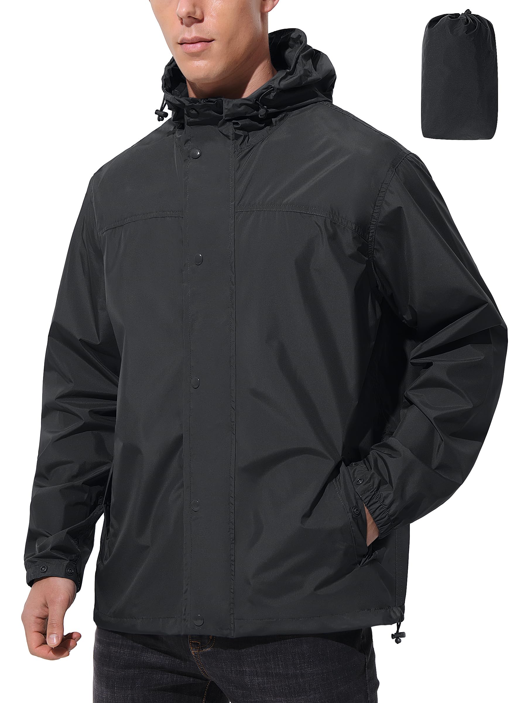 UIQUR Men Waterproof Raincoat Windbreaker Lightweight Packable Rain Jacket detail image