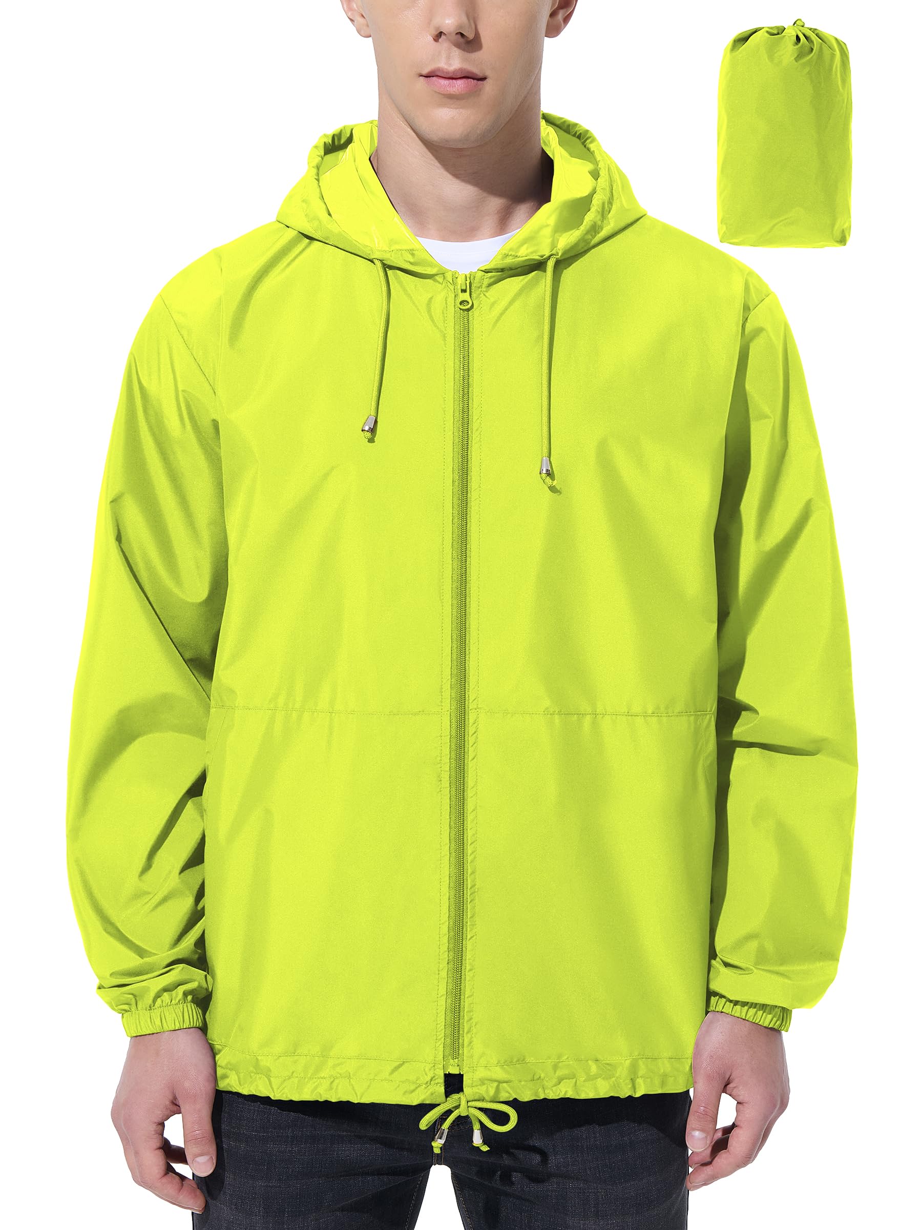 UIQUR Men Waterproof Raincoat Windbreaker Lightweight Packable Rain Jacket detail 2