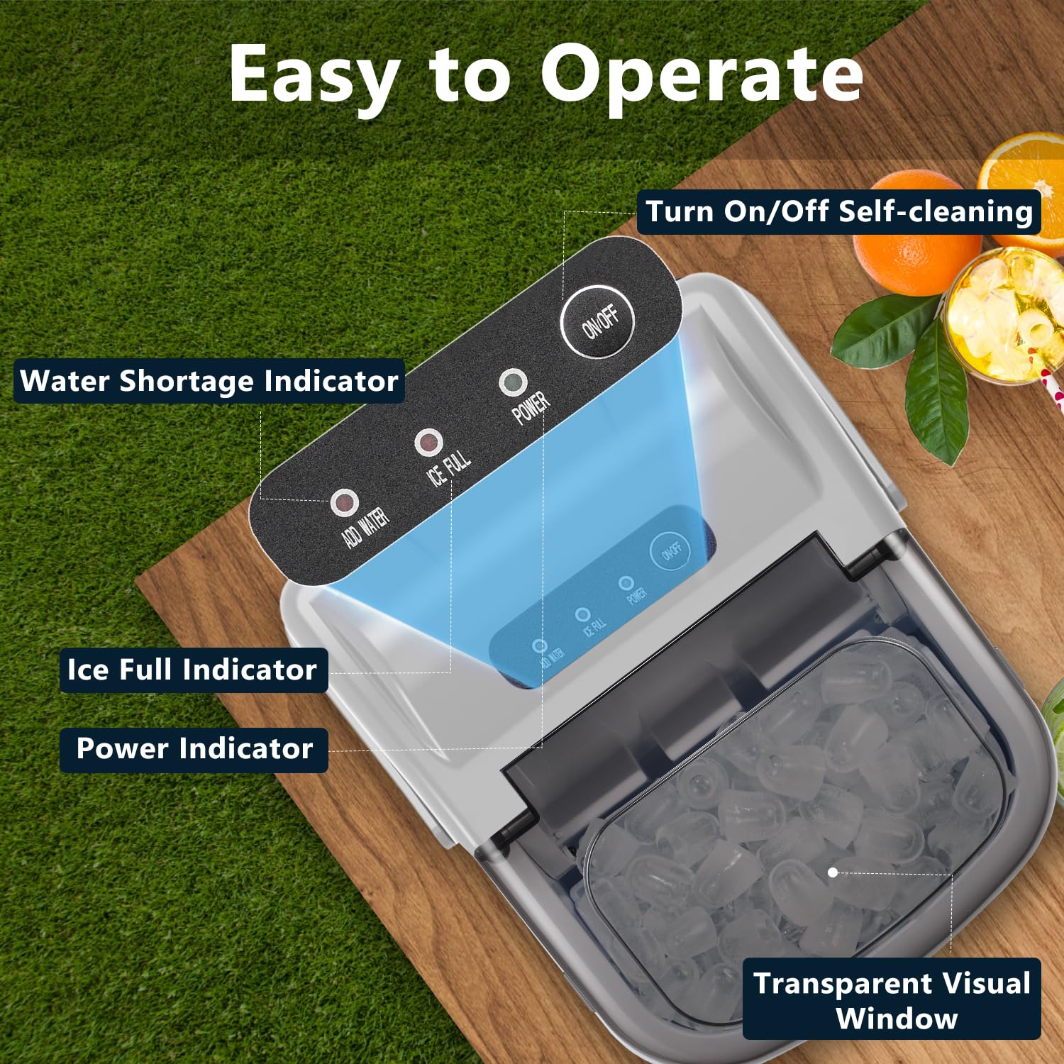 COWSAR Ice Maker Countertop, Portable Ice Machine with Self-Cleaning, 26.5 lbs/24Hrs, 8 Ice Cubes in 6 Mins, Ice Basket and Scoop, Ideal for Home, Kitchen, Bar, Camping