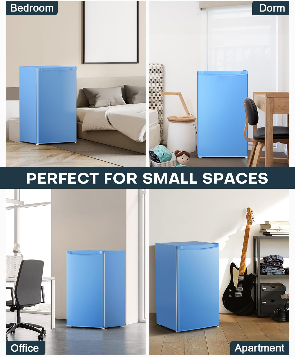 Prokonk 3.2 Cu.Ft Mini Fridge with Freezer, Single Door Mini Fridge, Dorm Fridge, Adjustable Thermostat, Mini Refrigerator for Bedroom, Office, Dorm, Black-BR321