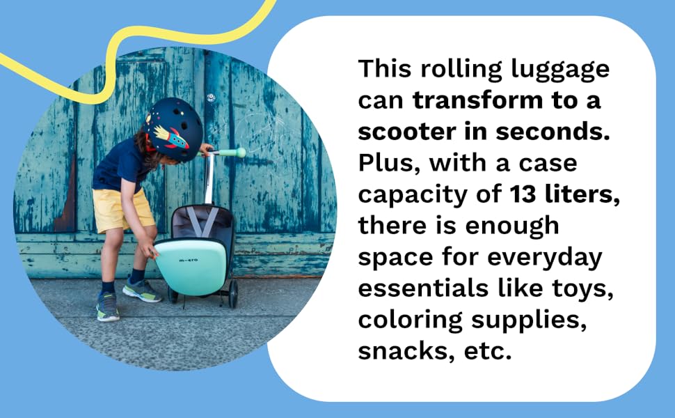 From suitcase to scooter, with a carrying capacity of 13 liters.