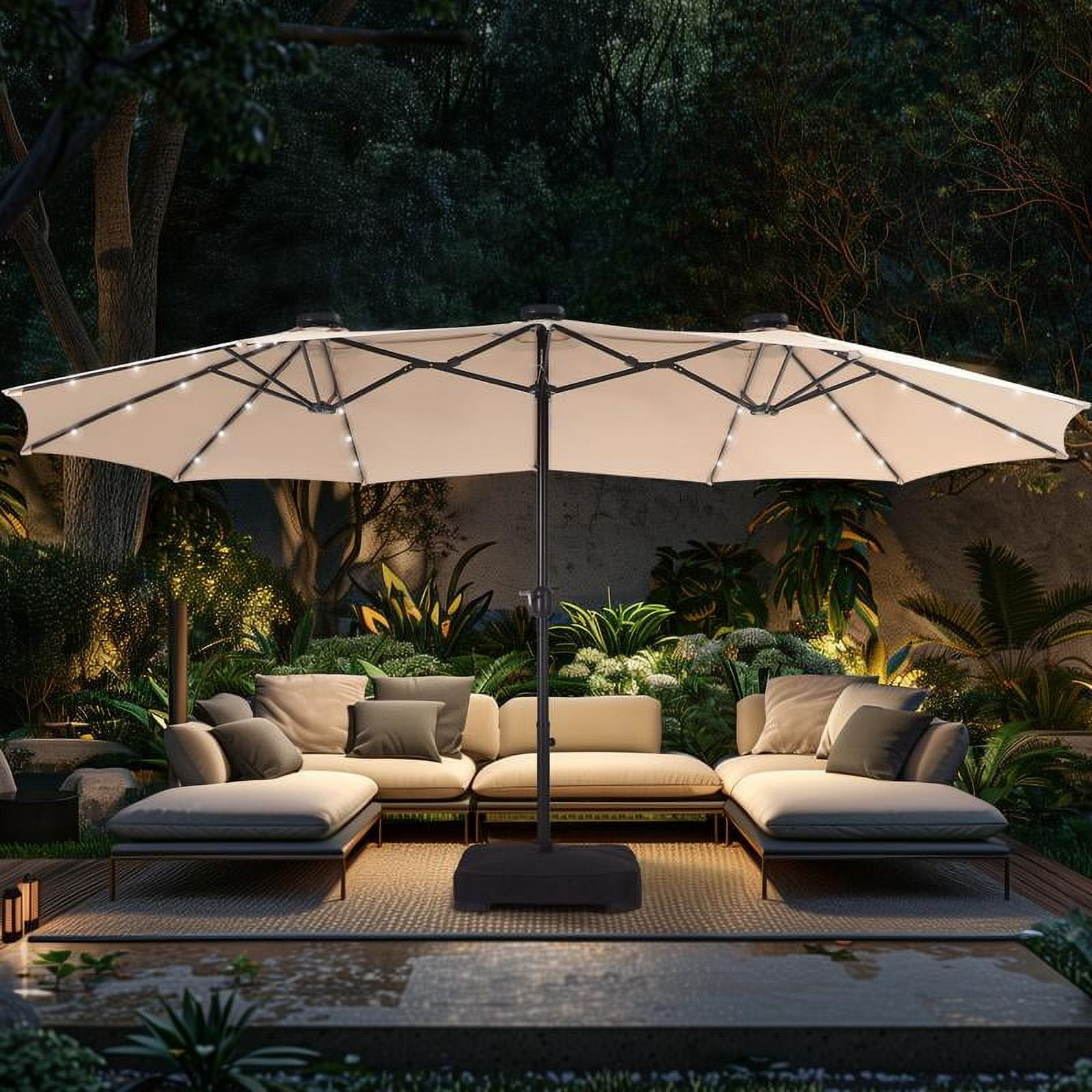 🔥🔥Limited Time Offer🔥🔥 15 ft Extra Large Patio Umbrella with 36 LED Lights, Metal Construction, Includes Base