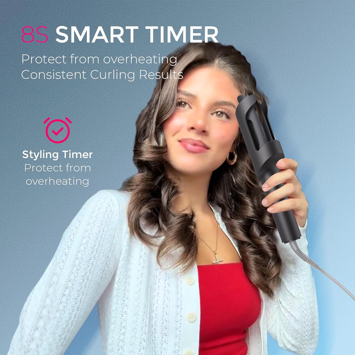 Automatic Rotating Curling Iron - CURLPRO Beach Waves Curling Wand, Portable Hair Curler, 500 Million Ionic, Dual Voltage & Lightweight for Travel, Ceramic Coating, 1 Inch, Metallic Gray