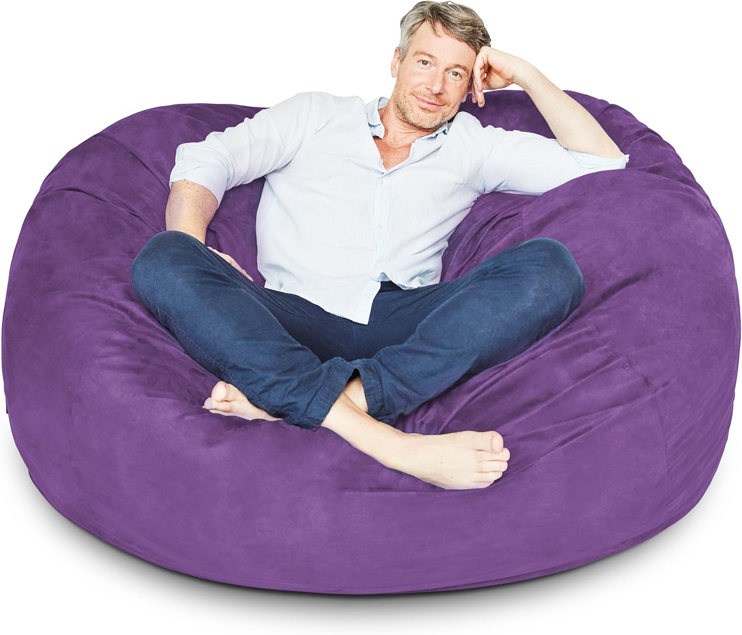 Luxurious Giant 7ft Bean Bag Chair with Microsuede Cover - Ultra Soft, Foam Filling, Washable XXL Bean Bag Sofa for Kids, Teenagers, Adults - Sack Chair for Dorm, Family Room - Brown