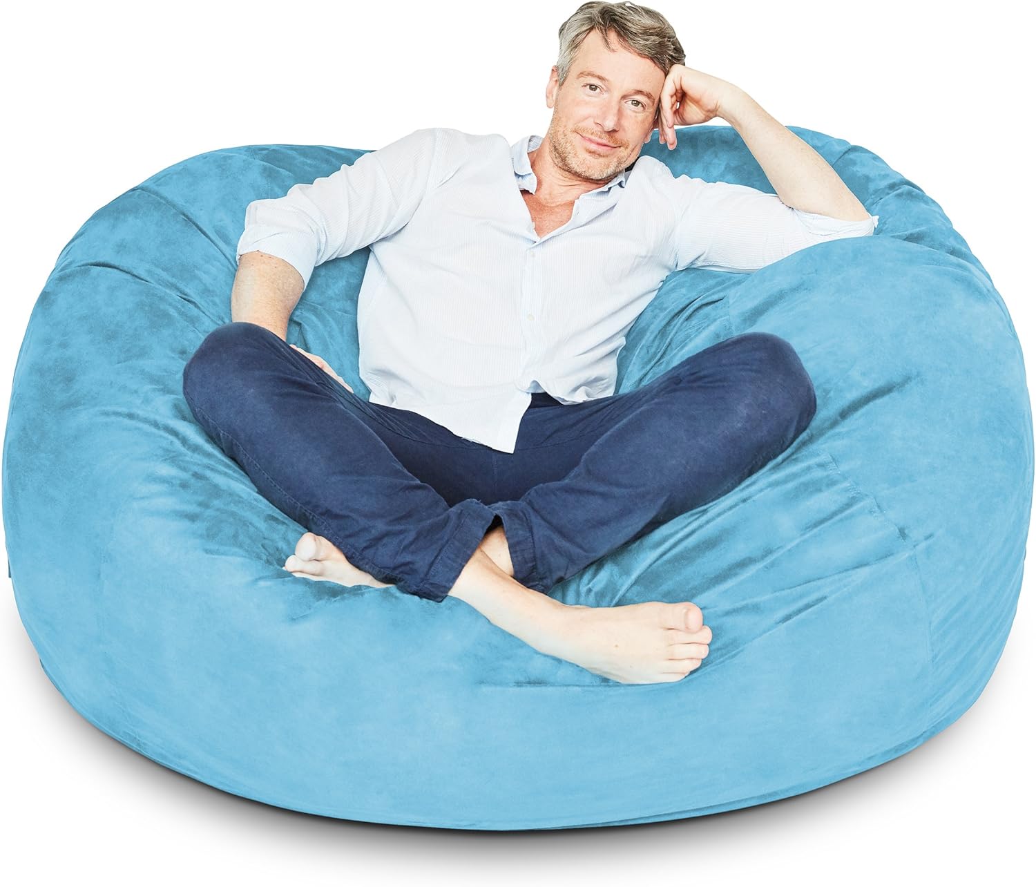 Luxurious Giant 7ft Bean Bag Chair with Microsuede Cover - Ultra Soft, Foam Filling, Washable XXL Bean Bag Sofa for Kids, Teenagers, Adults - Sack Chair for Dorm, Family Room - Brown