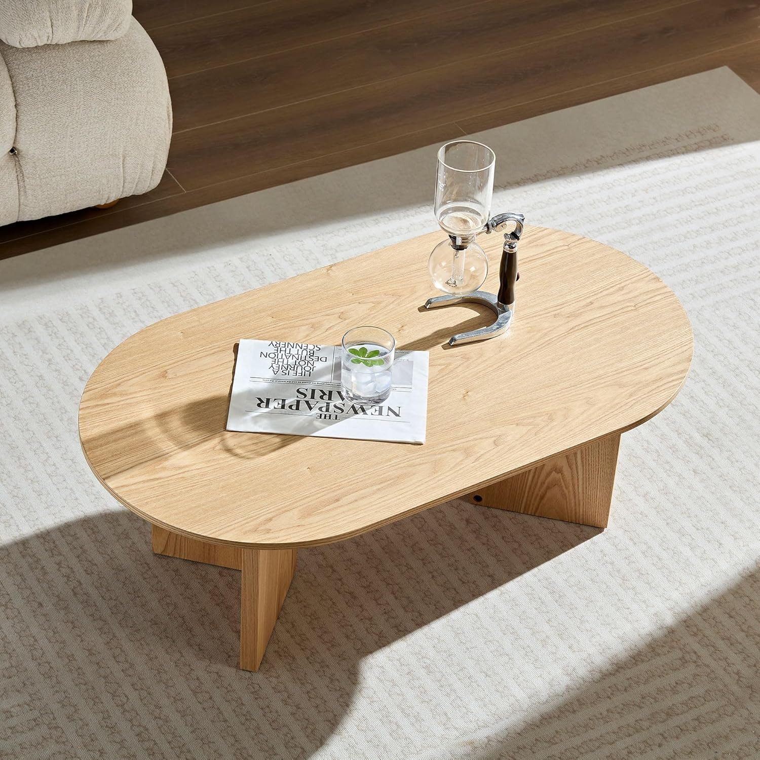 Nesting Coffee Table Set of 2, Round & Crescent Moon Wooden Coffee Tables, Modern Luxury Accent End Tea Table for Living Room Apartment (Black-Round)