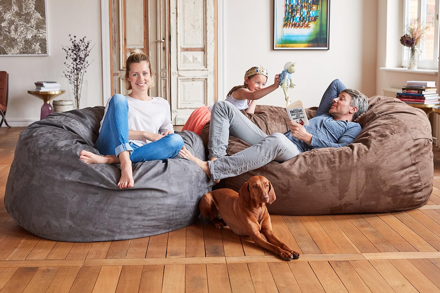 Luxurious Giant 7ft Bean Bag Chair with Microsuede Cover - Ultra Soft, Foam Filling, Washable XXL Bean Bag Sofa for Kids, Teenagers, Adults - Sack Chair for Dorm, Family Room - Brown