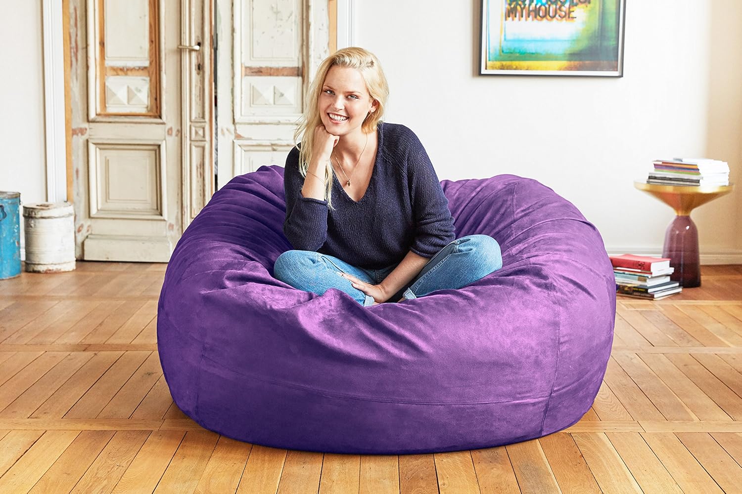 Luxurious Giant 7ft Bean Bag Chair with Microsuede Cover - Ultra Soft, Foam Filling, Washable XXL Bean Bag Sofa for Kids, Teenagers, Adults - Sack Chair for Dorm, Family Room - Brown