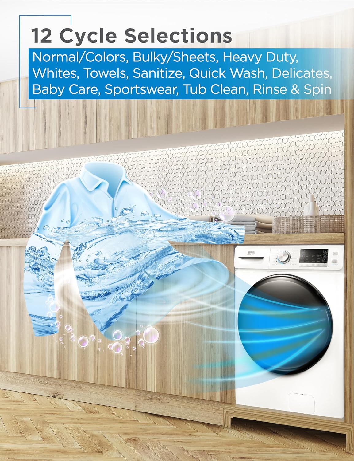 BLACK+DECKER 0.9 Cu. Ft. Portable Washer, 6.6 lb. Capacity Washing Machine for Homes & Apartments, 5 Wash Cycles, Quick Connect Sink Adapter and Drain Hose Included, Transparent Lid, BPWM09W, White