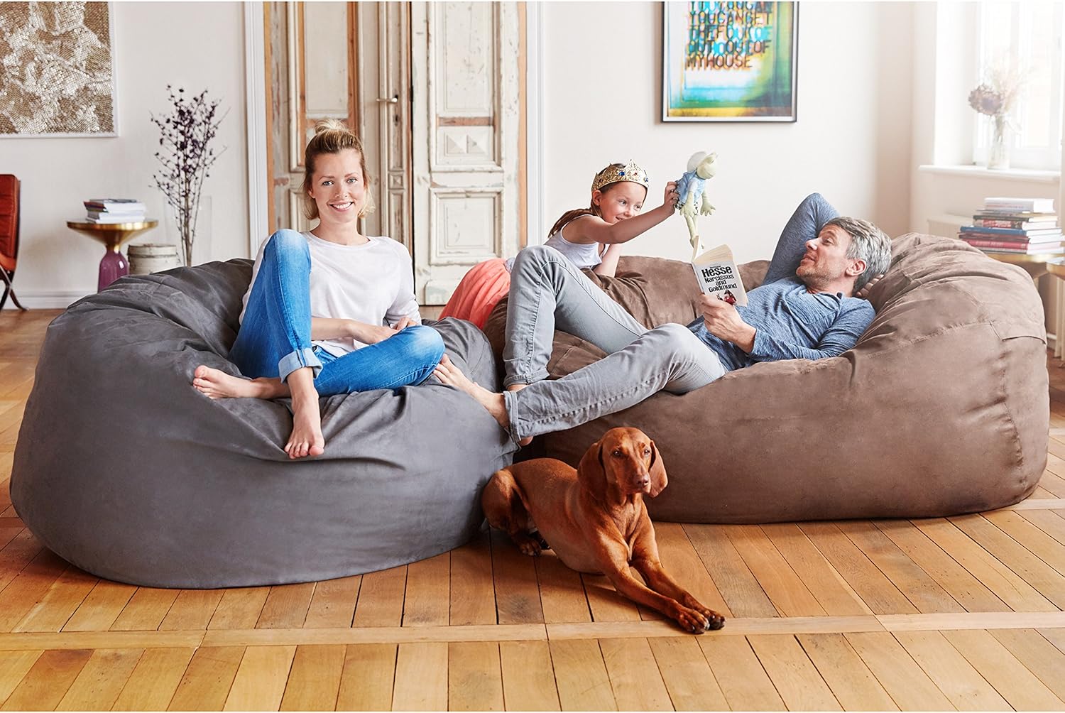 Luxurious Giant 7ft Bean Bag Chair with Microsuede Cover - Ultra Soft, Foam Filling, Washable XXL Bean Bag Sofa for Kids, Teenagers, Adults - Sack Chair for Dorm, Family Room - Brown