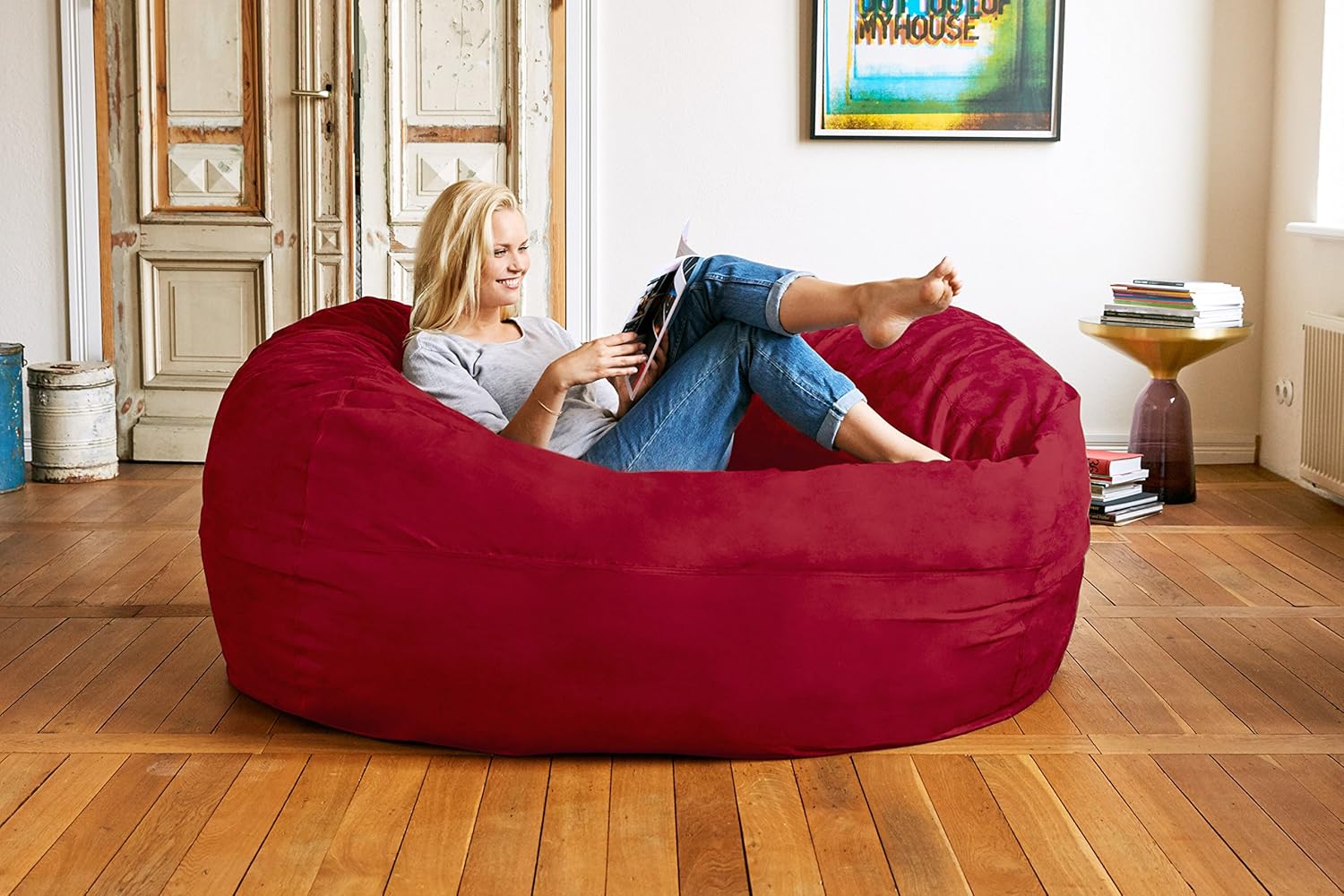 Luxurious Giant 7ft Bean Bag Chair with Microsuede Cover - Ultra Soft, Foam Filling, Washable XXL Bean Bag Sofa for Kids, Teenagers, Adults - Sack Chair for Dorm, Family Room - Brown