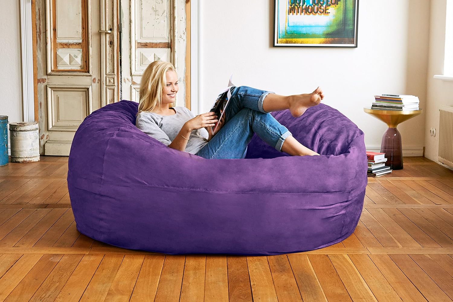 Luxurious Giant 7ft Bean Bag Chair with Microsuede Cover - Ultra Soft, Foam Filling, Washable XXL Bean Bag Sofa for Kids, Teenagers, Adults - Sack Chair for Dorm, Family Room - Brown