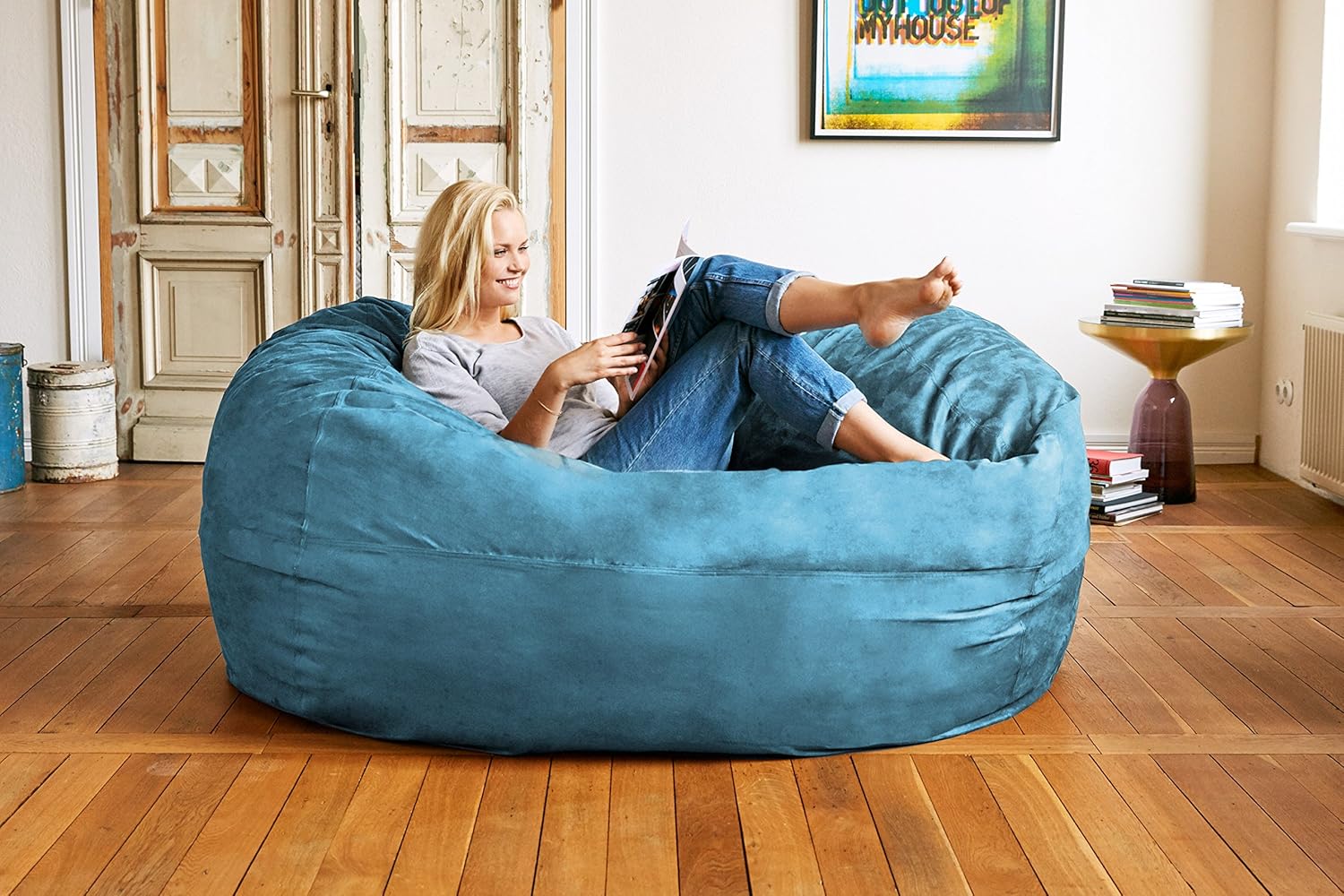 Luxurious Giant 7ft Bean Bag Chair with Microsuede Cover - Ultra Soft, Foam Filling, Washable XXL Bean Bag Sofa for Kids, Teenagers, Adults - Sack Chair for Dorm, Family Room - Brown