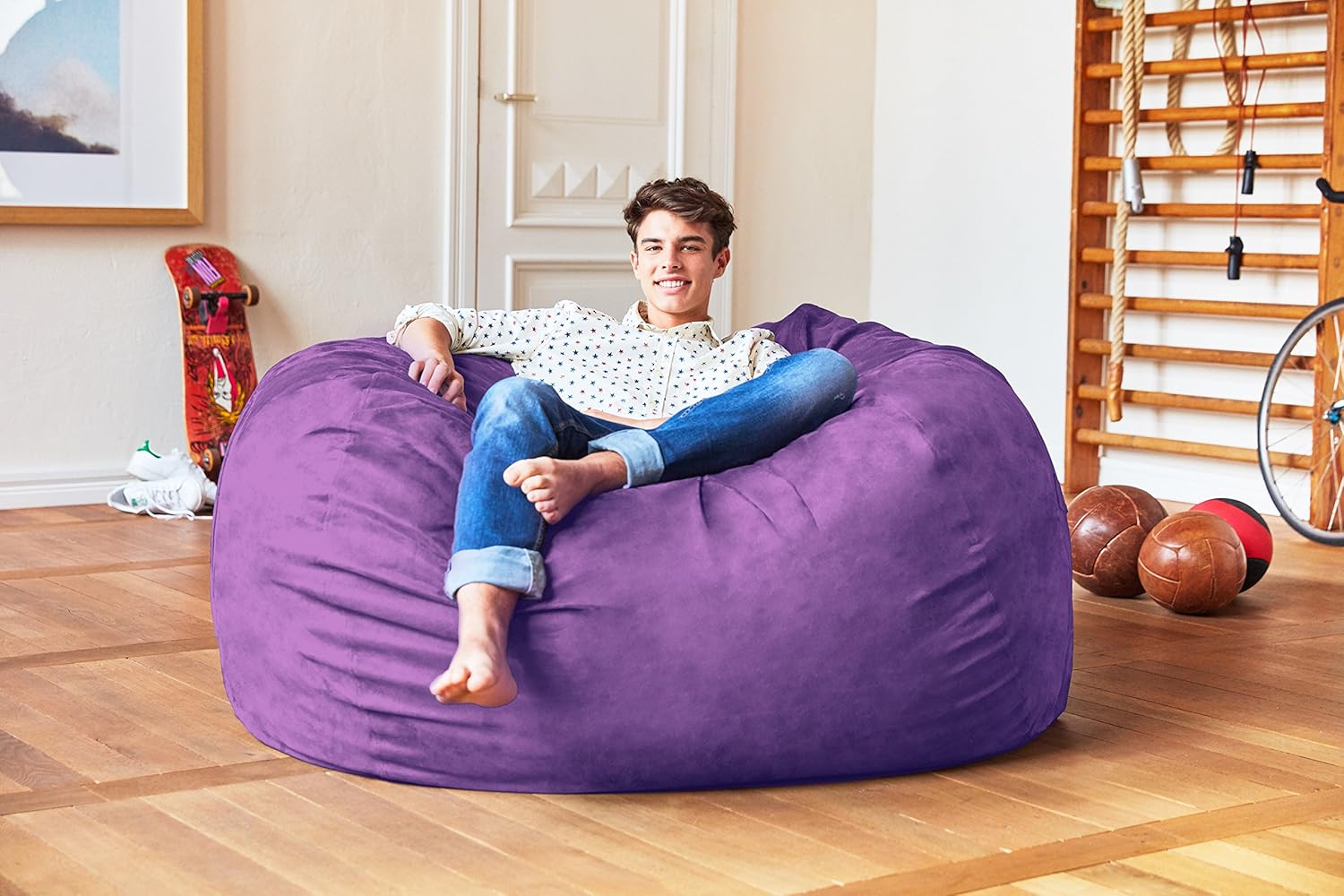 Luxurious Giant 7ft Bean Bag Chair with Microsuede Cover - Ultra Soft, Foam Filling, Washable XXL Bean Bag Sofa for Kids, Teenagers, Adults - Sack Chair for Dorm, Family Room - Brown