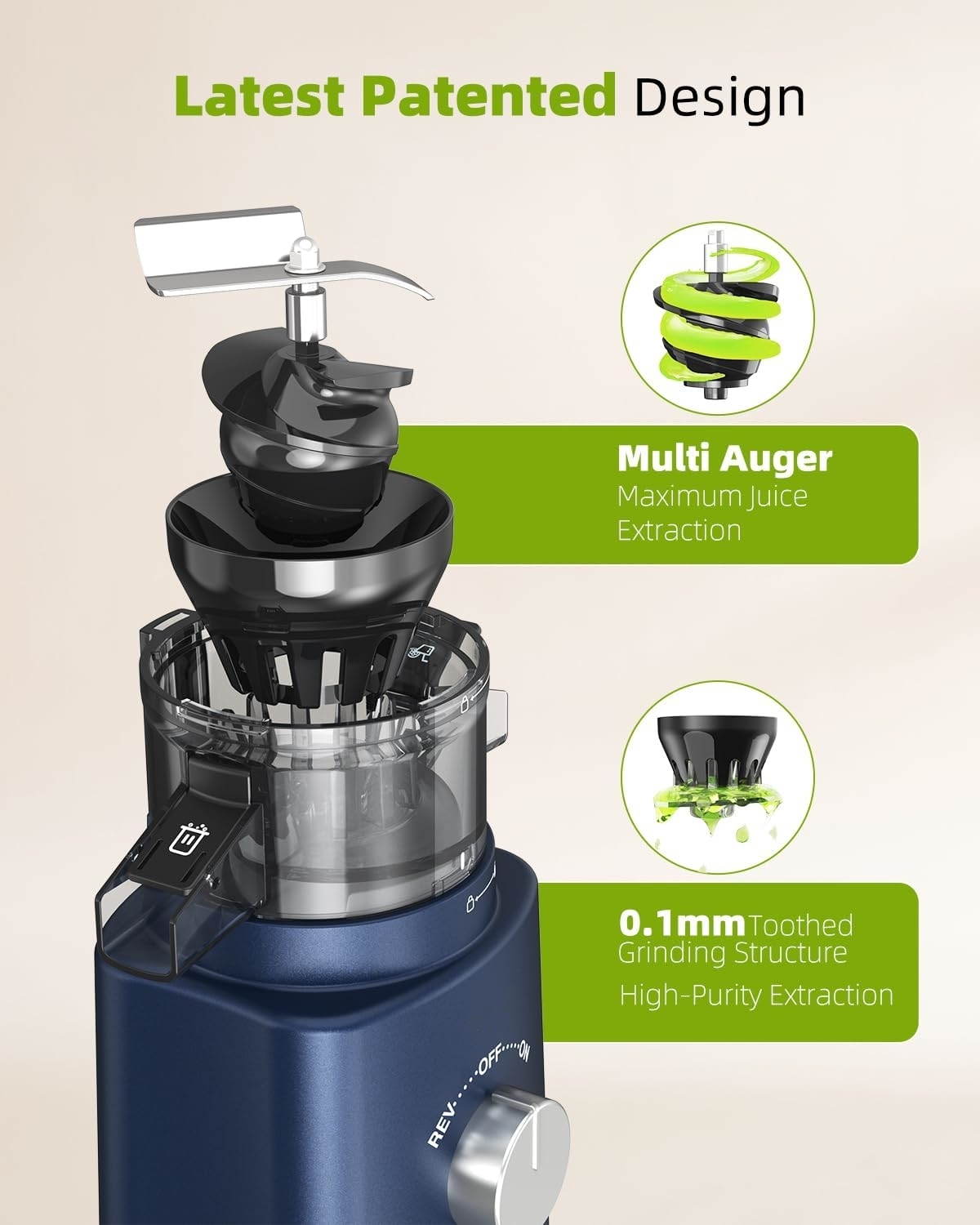 Cold Press Juicer with 8 Juice Bottles - Masticating Juicer Machines for Fruits and Veggies, 4.25" Large Feed Chute, Easy to Clean
