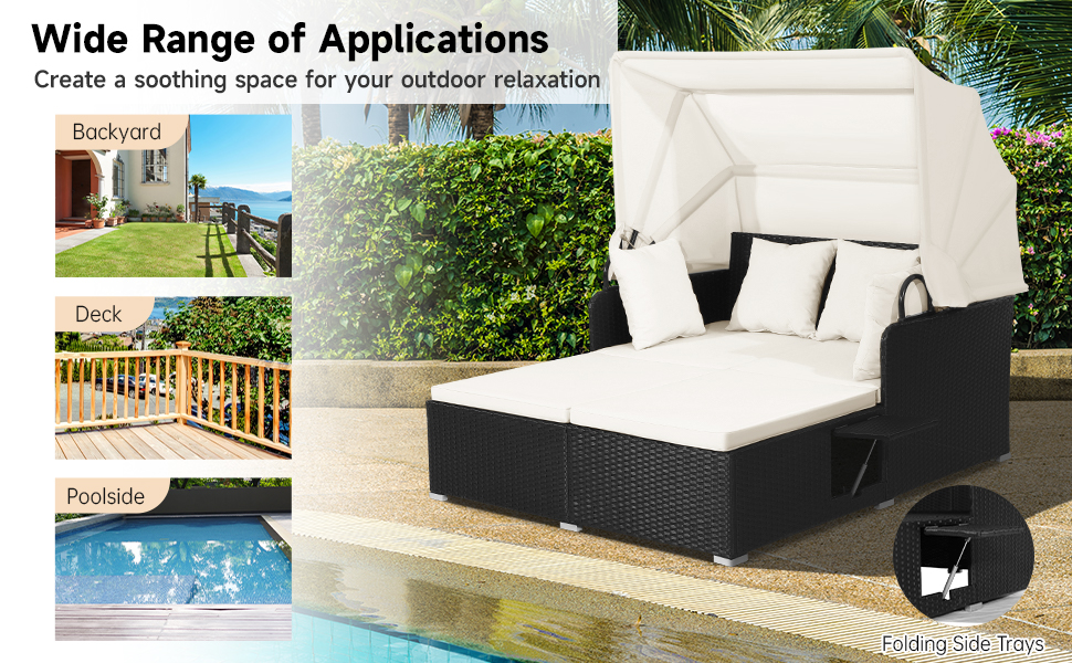 Patio Rattan Daybed with Canopy