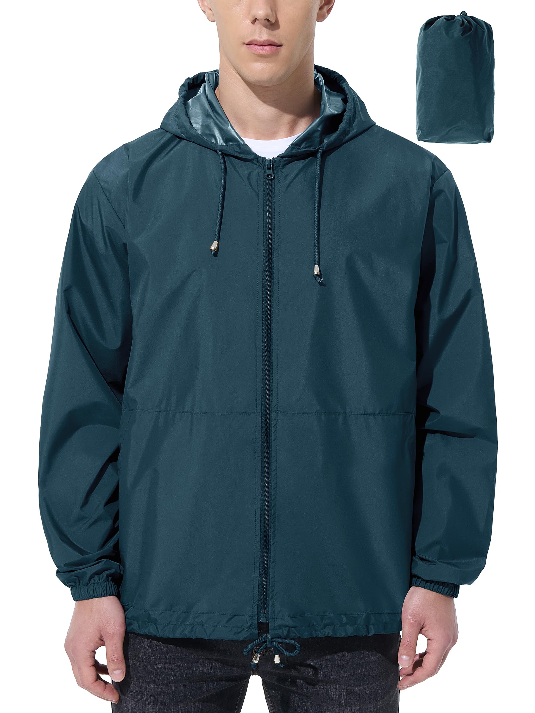 UIQUR Men Waterproof Raincoat Windbreaker Lightweight Packable Rain Jacket - Night Blue