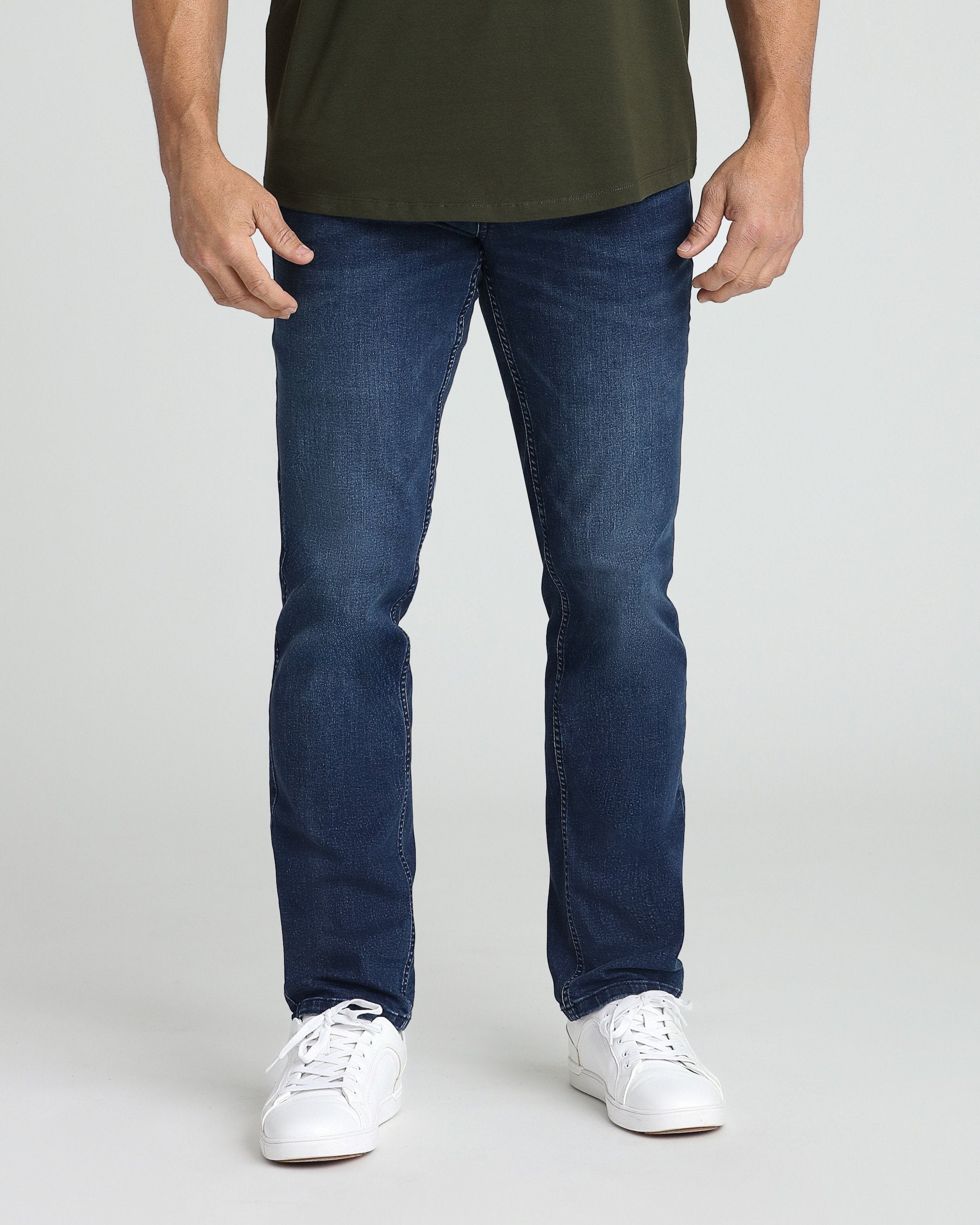 Men's athletic fit stretch jeans in admiral medium blue
