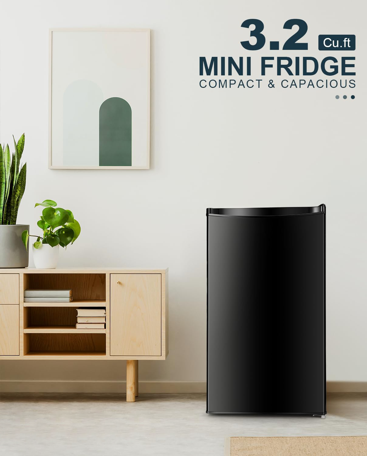 Prokonk 3.2 Cu.Ft Mini Fridge with Freezer, Single Door Mini Fridge, Dorm Fridge, Adjustable Thermostat, Mini Refrigerator for Bedroom, Office, Dorm, Black-BR321