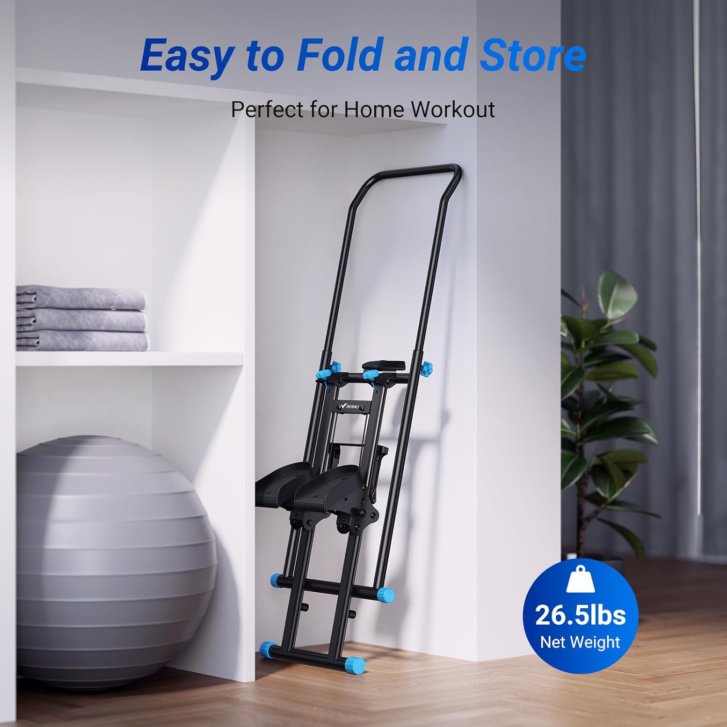 Stair Stepper for Home Gym Exercise, New Version Vertical Climber Machine for Full-Body Workout, Compact Folding Cardio Exercise Climber with Extended Step Range, Adjustable Handlebar & Pedals