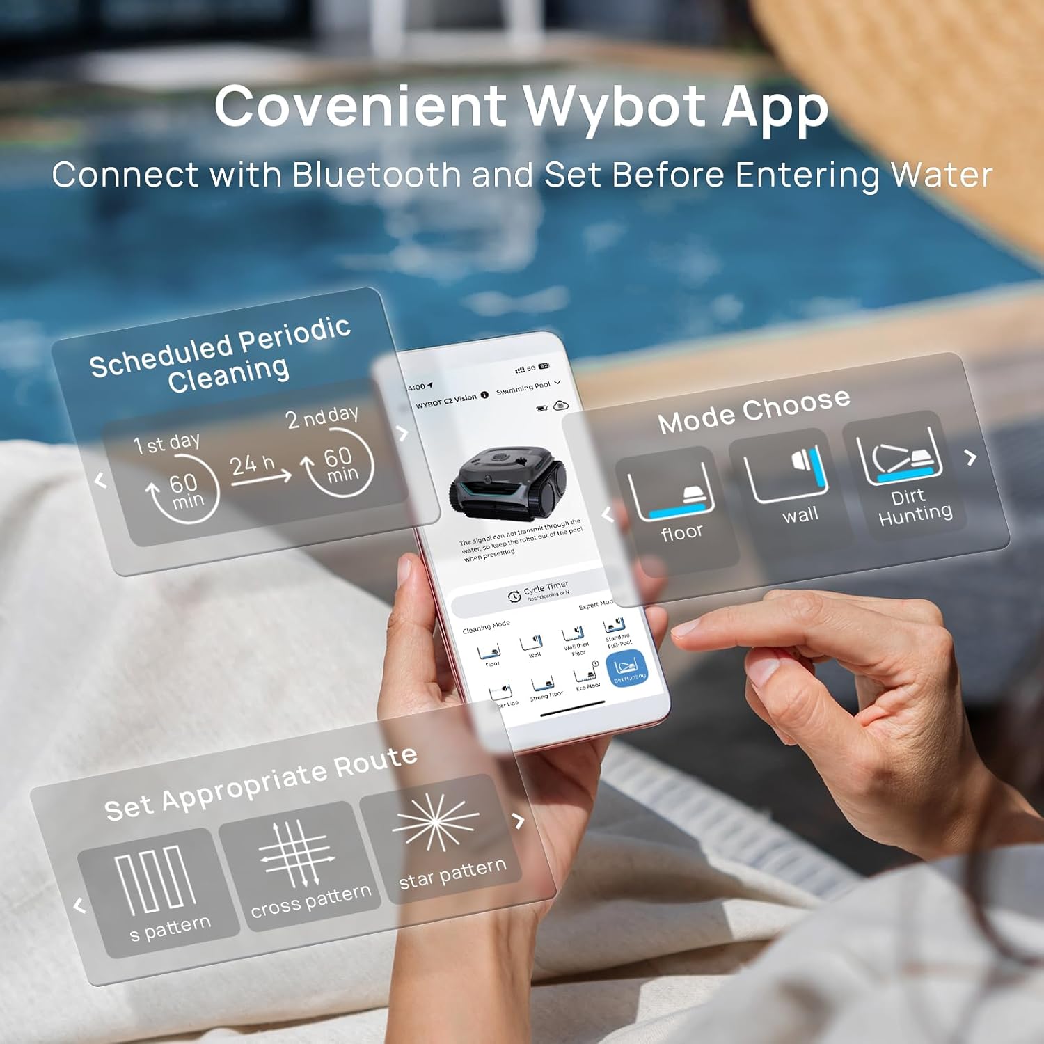 (2025 New)  C2 Vision Robotic Pool Vacuum with AI Camera, Ultra-Fine Filtration Pool Cleaners for Above&Inground Pools, Comprehensive 8 Mode, Wall Climbing, Smart Navigation, Gray