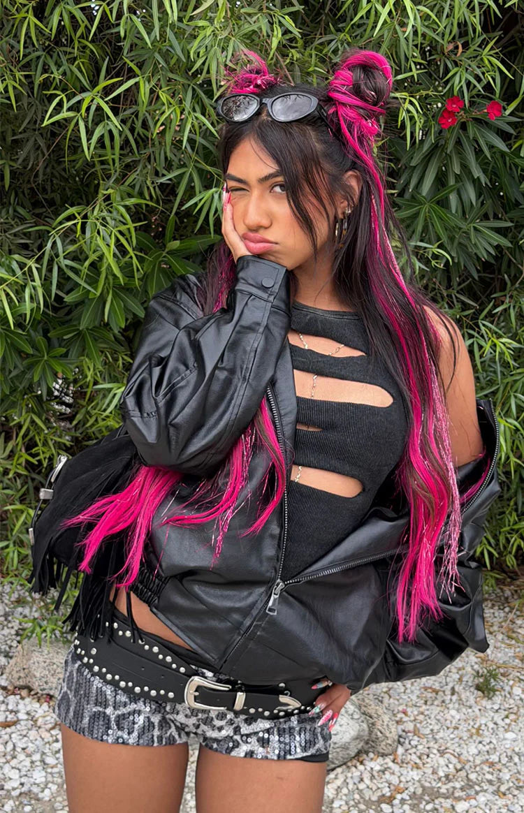 Abbi PU Bomber Jacket in Black