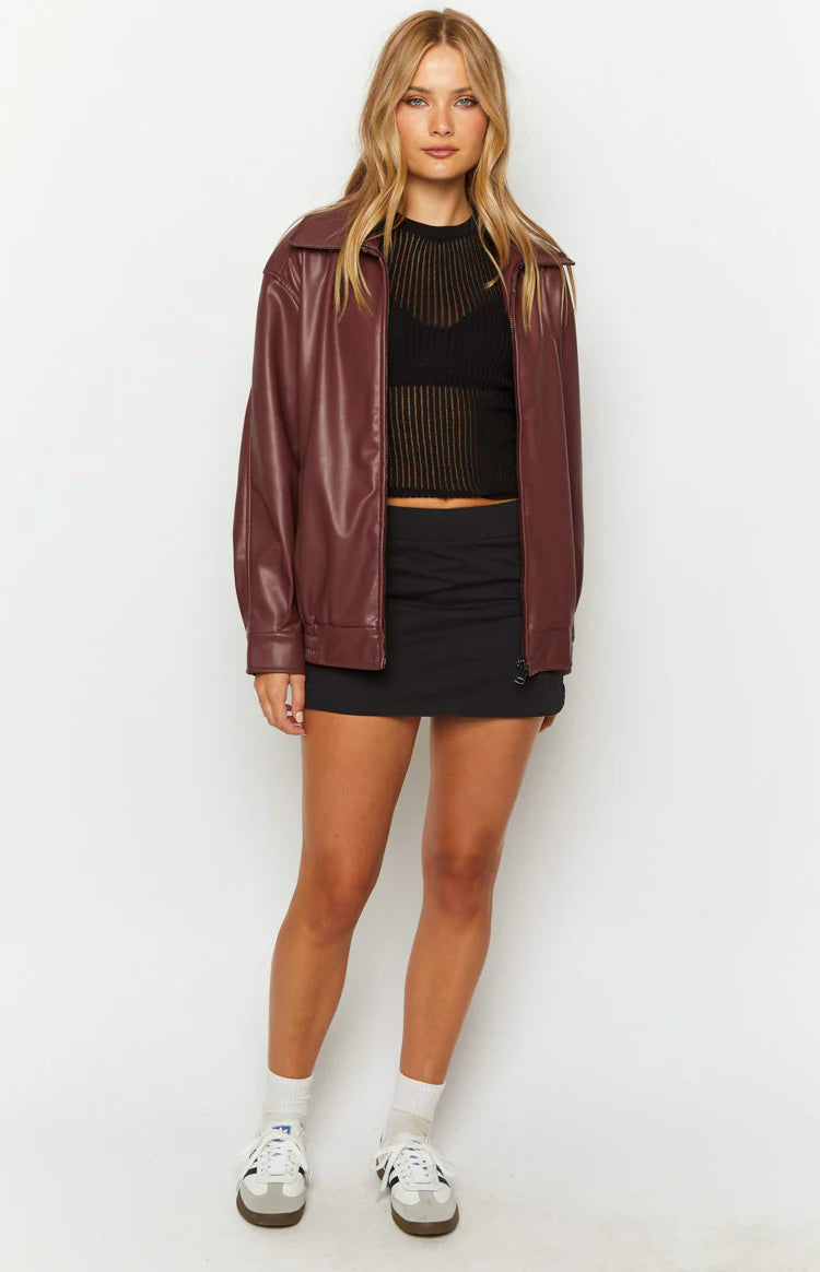 Abbi PU Bomber Jacket in Red