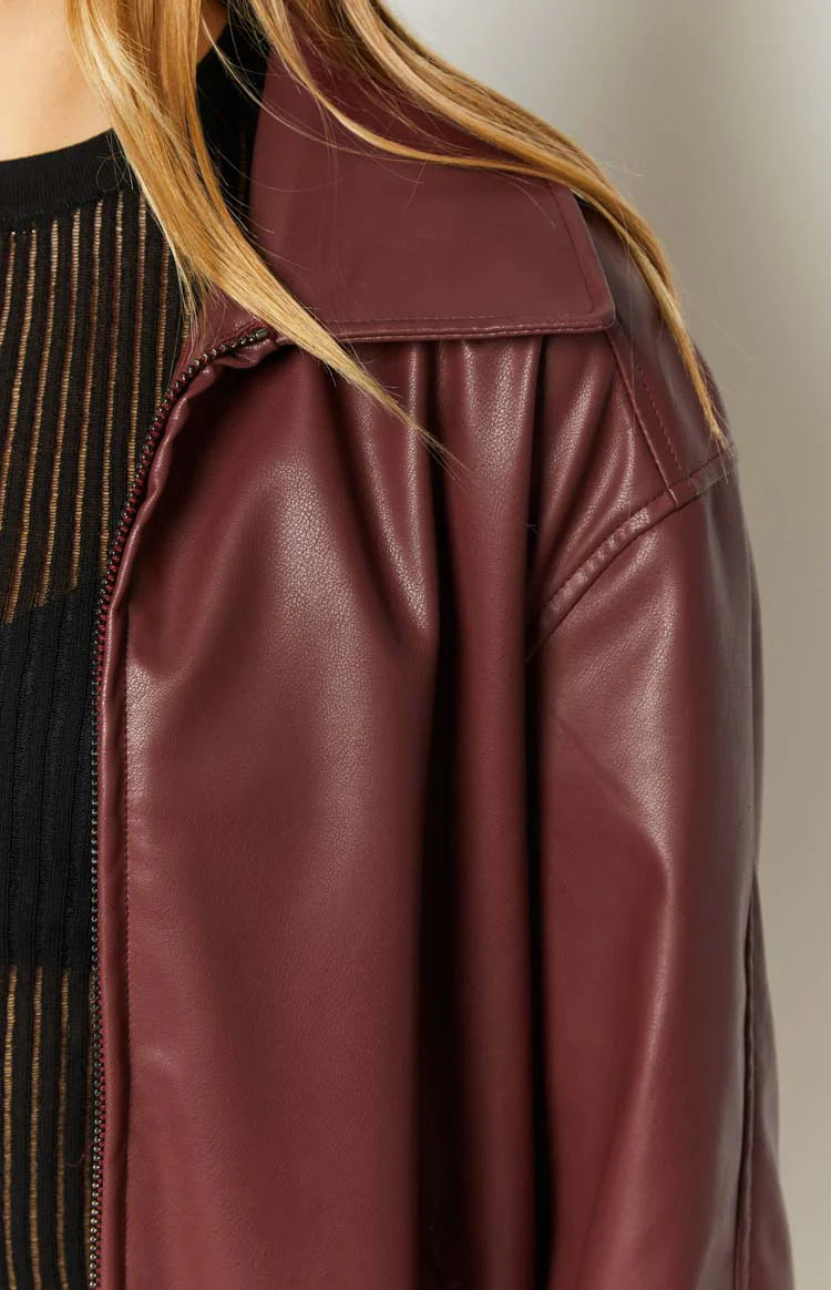 Abbi PU Bomber Jacket in Red