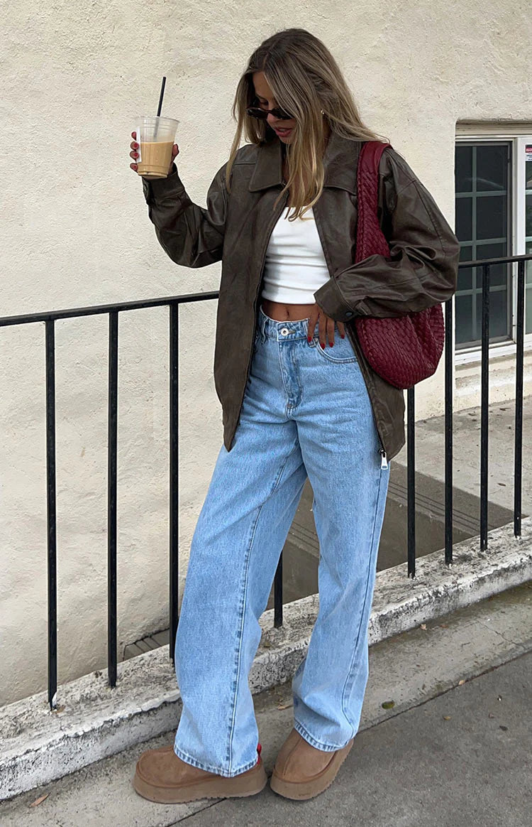 Abbi PU Bomber Jacket in Vintage Brown