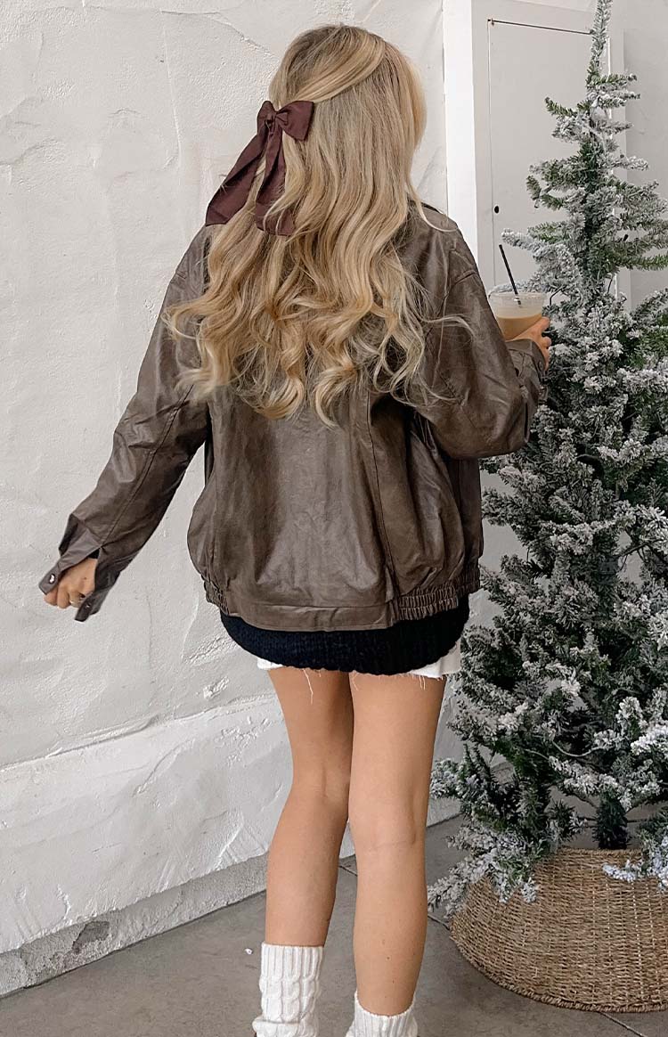 Abbi PU Bomber Jacket in Vintage Brown