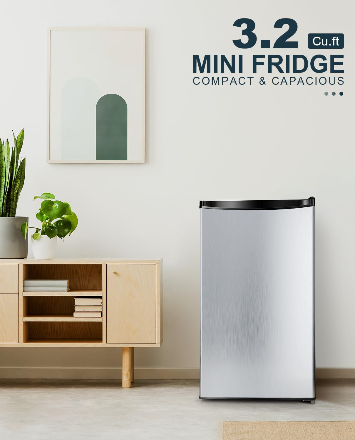 Prokonk 3.2 Cu.Ft Mini Fridge with Freezer, Single Door Mini Fridge, Dorm Fridge, Adjustable Thermostat, Mini Refrigerator for Bedroom, Office, Dorm, Black-BR321