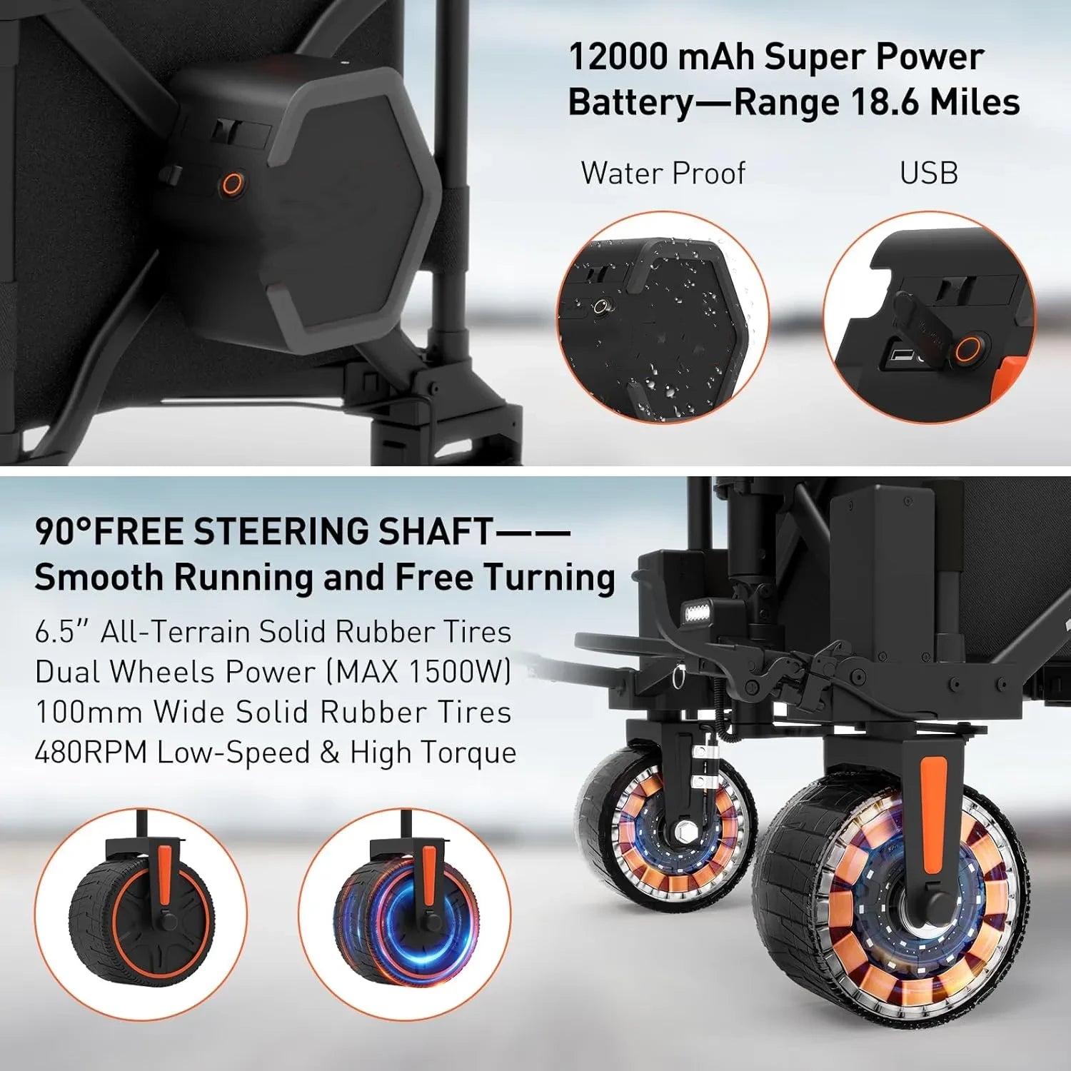 Electric Wagon Cart Foldable with Seat- Dual Mode Riding & Towing