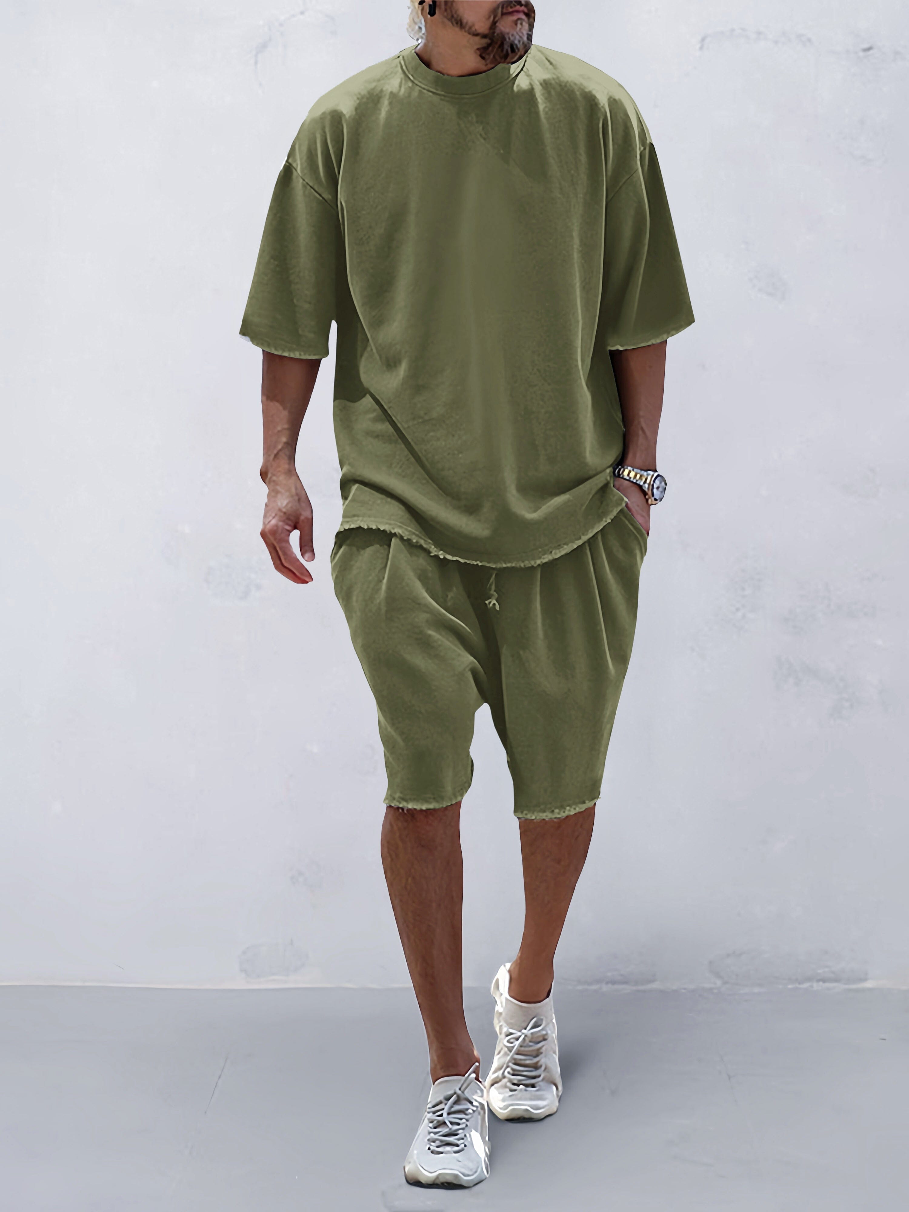 Men's Casual Loose Fit Solid Sports Set