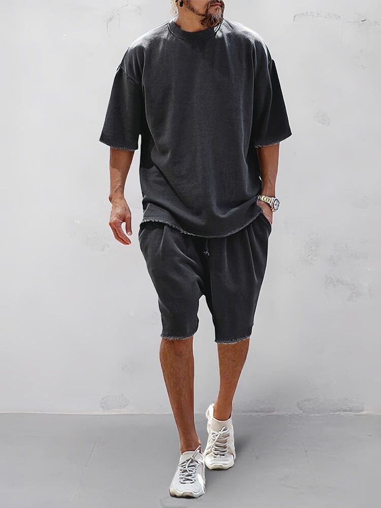 Men's Casual Loose Fit Solid Sports Set fit and styling view