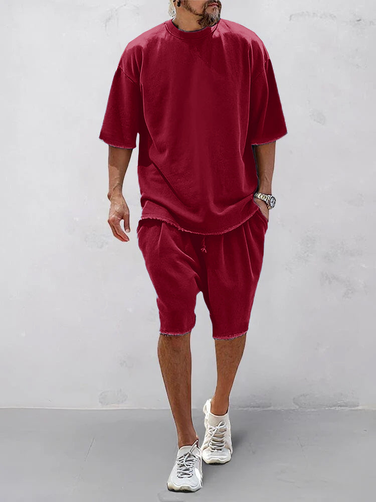 Men's Casual Loose Fit Solid Sports Set