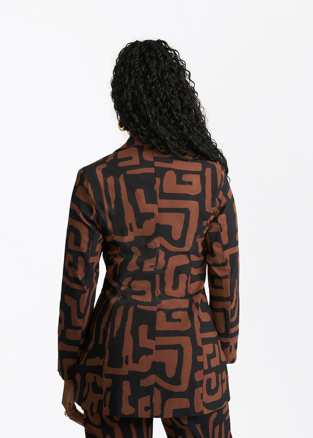 Women's African print stretch blazer in espresso geometric - product view 3