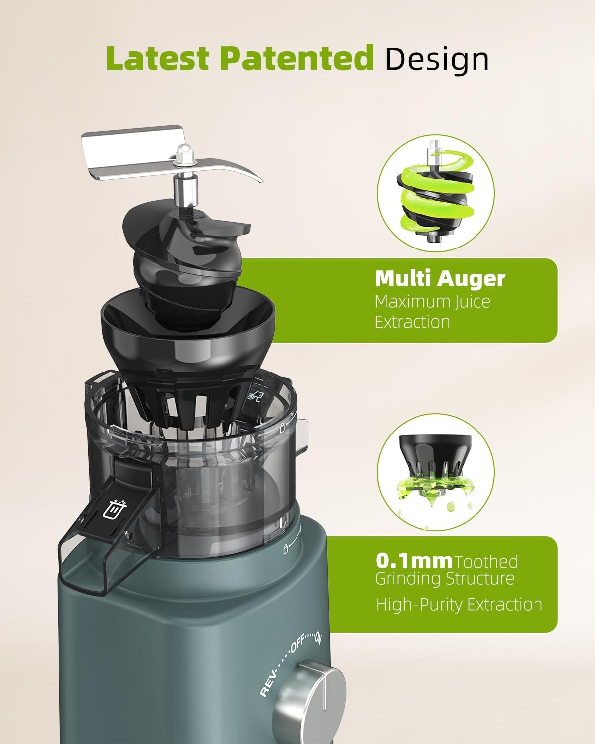 Cold Press Juicer with 8 Juice Bottles - Masticating Juicer Machines for Fruits and Veggies, 4.25" Large Feed Chute, Easy to Clean