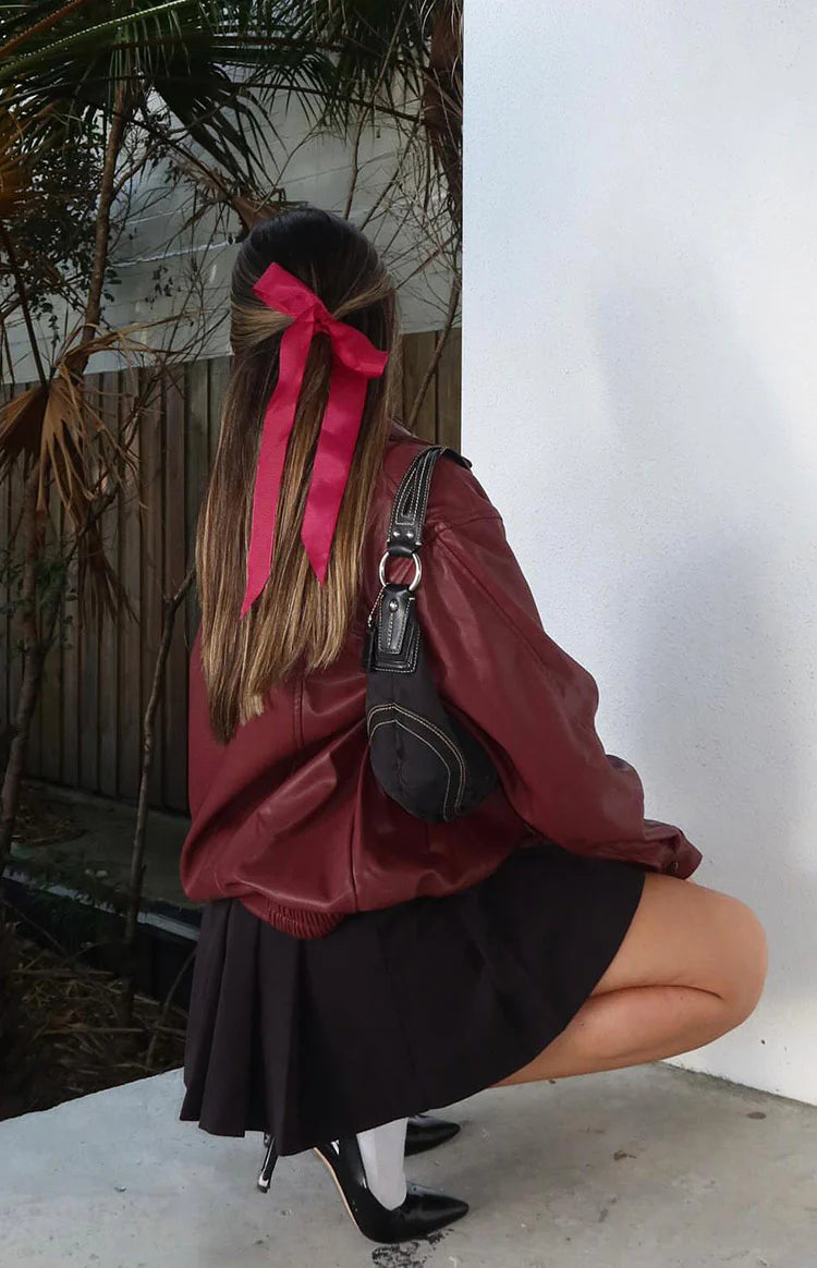 Abbi PU Bomber Jacket in Red