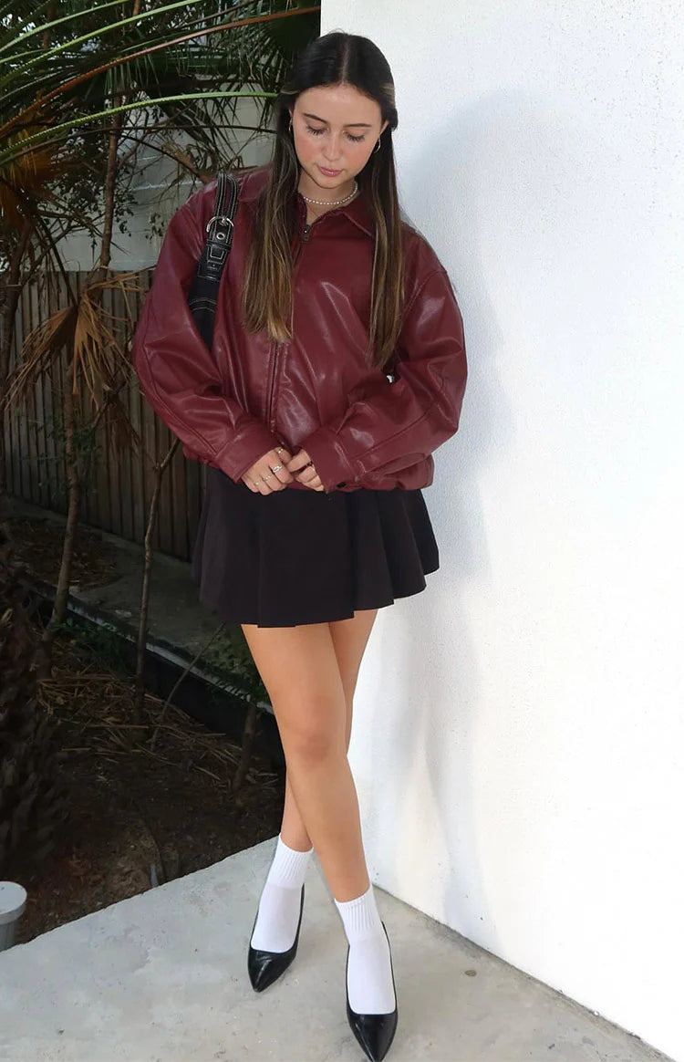Abbi PU Bomber Jacket in Red