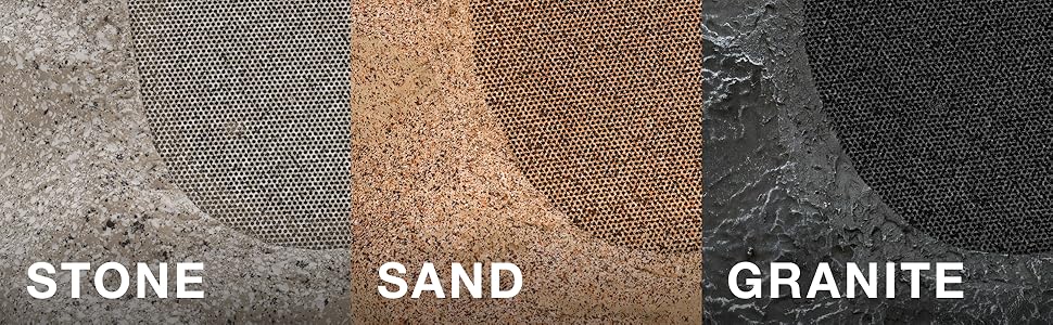 3 natural stone colors: Stone, Sand, Granite blend into any garden, patio, pool, deck, or backyard