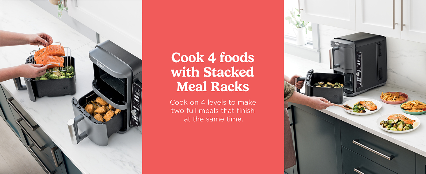 Cook 4 foods with Stacked Meal Racks