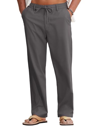 COOFANDY Men Cotton Linen Drawstring Pants Casual Lightweight Summer Beach Pants detail image