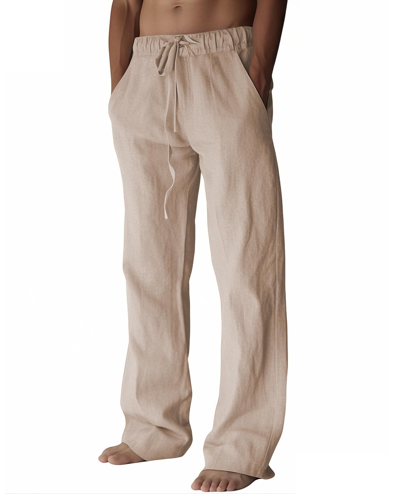 COOFANDY Men Cotton Linen Drawstring Pants Casual Lightweight Summer Beach Pants detail image