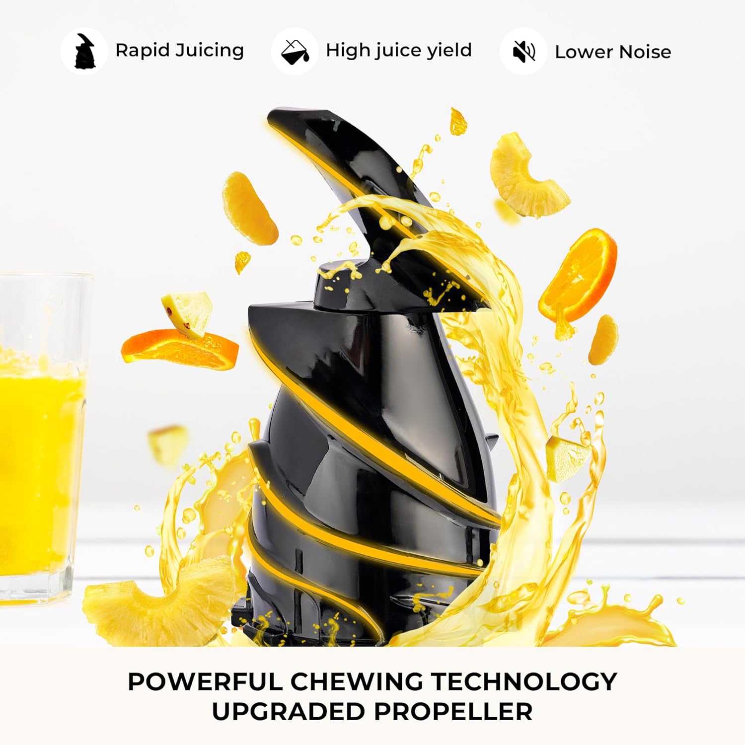 Cold Press Juicer, 300W, 5.3" Large Feed Chute, 1.5L Capacity, Automatic Feeding, High Yield, Easy to Clean, Ideal for Whole Fruits & Vegetables